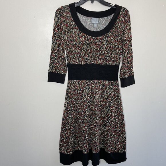 RABBIT RABBIT RABBIT Dress Womens Medium M Knit Sweater 1/2-Sleeve Smocked-Waist - Picture 1 of 10